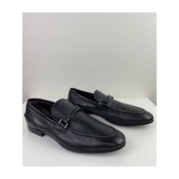 Boss HUGO BOSS Tailored Mens Navy Blue Leather Loafer Shoes Slip On Dress Size 8 - Picture 1 of 12